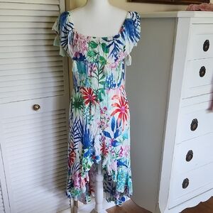 Z&L Europe Tropical Dress M Off Shoulder Ruffles Tassels High Low Boho Beachy